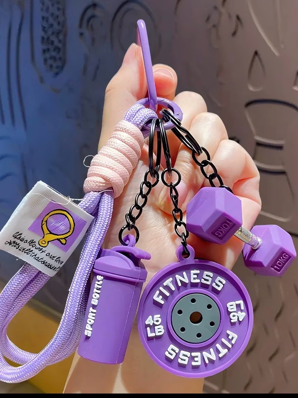 Purple Fitness Keychain Set for Kids - Cute Gym Charm Accessories